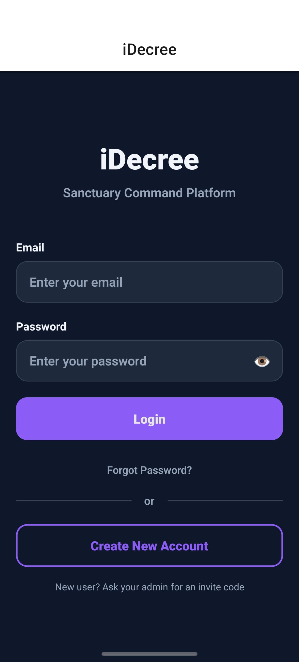 Effortless Onboarding screen in the iDecree app
